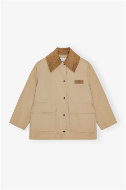 GANNI W0757 HEAVY TWILL MIDI JACKET PALE KHAKI